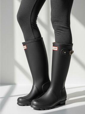 Hunter matte black tall rain boots size 5